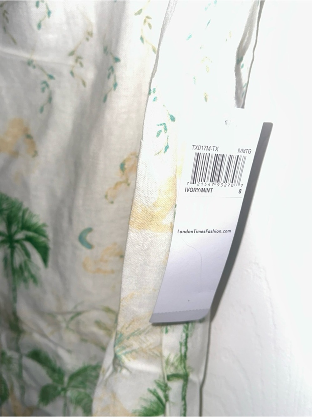London Times Ivory Tropical Print Mini Dress with Mint Accents size 8 - Picture 5 of 7